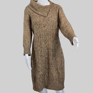 Sandra Darren Women's Tan Cable Knit Tweed Sweater Dress Plus Size 1X